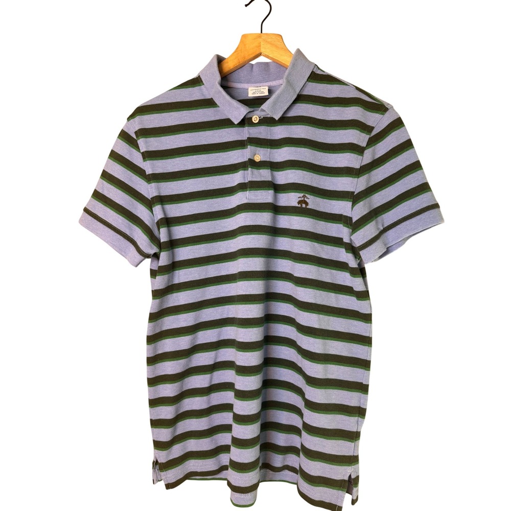 Brooks Brothers 1818 Performance Polo‎ Shirt Mens Medium Slim Fit Striped Blue